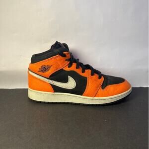 Youth Nike Air Jordan 1 Retro Mid GS 'Orange Black Size 6.5Y
